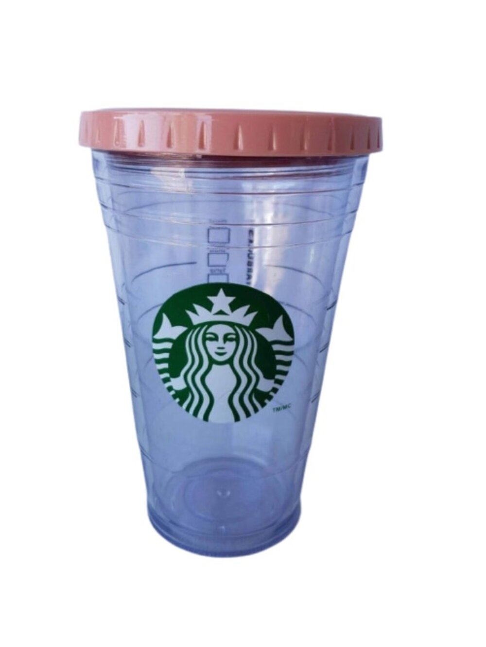 Starbucks 16 Oz Tumbler Cold Clear Acrylic Reusable Peach Lid Logo Meas Lines